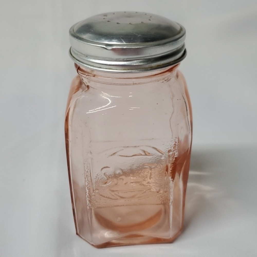 Vintage Hazel Atlas Pink Depression glass Embossed Salt Shaker UV Reactive